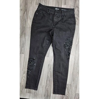 Pantalones de mezclilla Style & Co para mujer talla 8 Petite curvilíneos ajustados florales negros grises Foto 1 de 4
