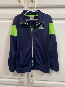 Adidas Navy Neon Green Full Zip Long Sleeve Jacket Boys Size 7X - Picture 1 of 7