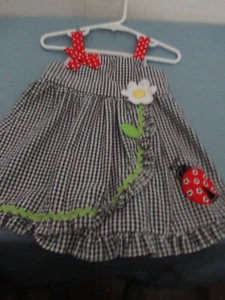 P40 Girls Size 12 Months Black and white Check Red Trim Dress Button and Tie Bac - Picture 1 of 8