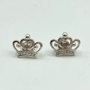 JCM Disney Sterling Silver 925 Pink Rhinestone Tiara Pierced Stud Earrings - Picture 1 of 7