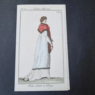 Gravure de Mode 1803 Costume Parisien Fichu Châle en Drap Empire Fashion Etching - Photo 1/4