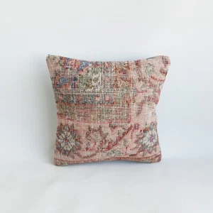 Handwoven Wool Carpet Pillow Cover , Turkish Rug Cushion Case 16x16 in - Picture 1 of 9