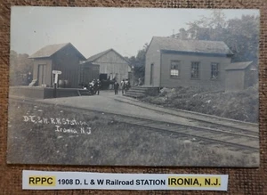 RPPC posted: 1908 D. L & W Railroad STATION IRONIA, N.J. Postcard ECHTFOTO S/W - Bild 1 von 2
