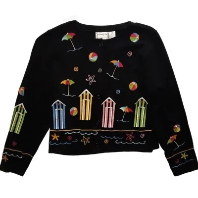 Cárdigan Michael Simon Lite Talla M Negro Algodón Tejido Playa Pelota Paraguas Estrella de Mar Foto 1 de 4