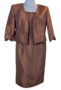 VTG Gold Evening or Cocktail Dress by Patra SZ 12 w Jacket 3/4 Sleeve Holiday - Picture 1 of 24