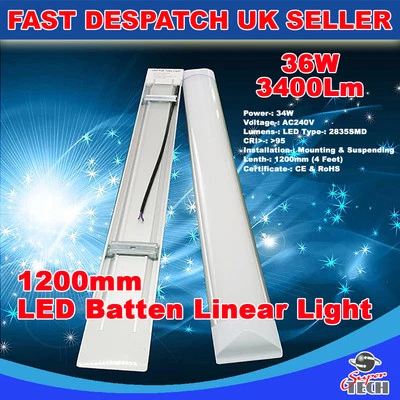 44W 4000Lm 36W 3420Lm 1200MM SLIM LED BATTEN LINEAR LIGHT SURFACE MOUNTED T8 UK - Image 1 of 4