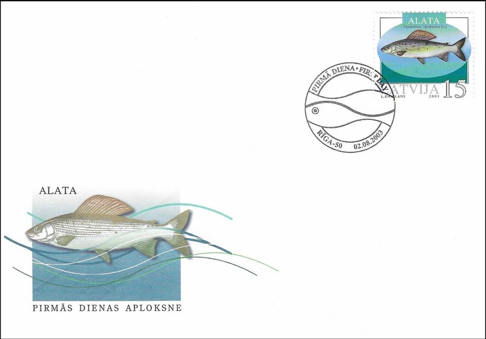 Fishing Fish Grayling Thymallus Thymallus The River Fish in Latvia FDC 2003 - Image 1 of 1