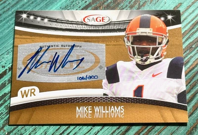 MIKE WILLIAMS Syracuse Bucs 2010 Sage Autographs Gold #A-55 Rookie Auto RC/200 - Image 1 of 2