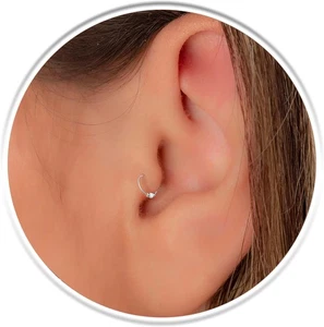 Gold & Silver Tragus Hoops White Opal 925 Sterling (24 Gauge) - Picture 1 of 5