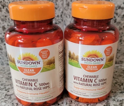 2 Sundown Chewable vitamin C 500 mg with natural Rose Hips.  Exp. 01/27 - Image 1 of 4