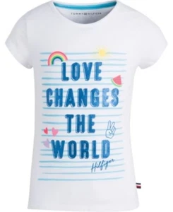 Tommy Hilfiger Girls Size 5 Love Changes the World T-Shirt Cap Sleeve White - Picture 1 of 7