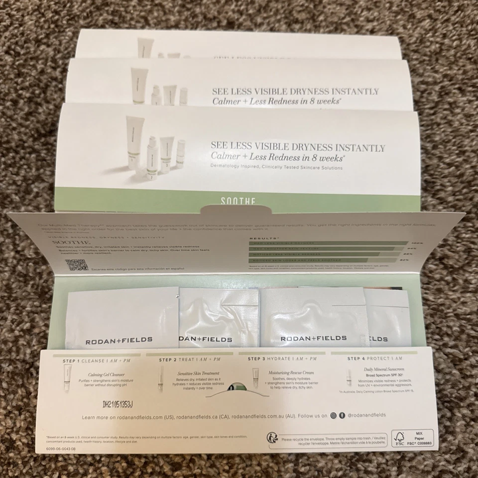 Lot Of 4 Rodan + Fields SOOTHE Skincare 4 Step Regimen Sample Pack NIP Travel - Image 1 of 4