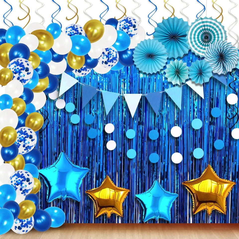 , Juego de Decoraciones de Fiesta Azul - Pack de 164 | Arco Globo Blanco, Azul y Dorado... Foto 1 de 4