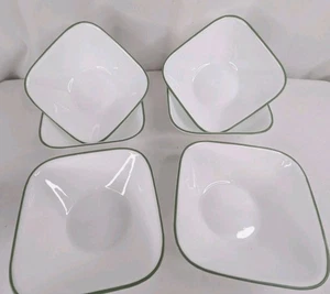 Corelle Vitrelle Square Soup Cereal Bowls Green Rim 6 3/8" Set of 6 NEW - Picture 1 of 4