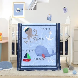 Wowelife Nautical Crib Bedding Sets 3 Piece Whale Bed Set, Blue-3 - Picture 1 of 9