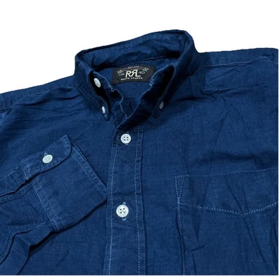 Ralph Lauren RRL Oxford Shirt Indigo Blue Button Down XS Distressed Workwear - Image 1 of 4