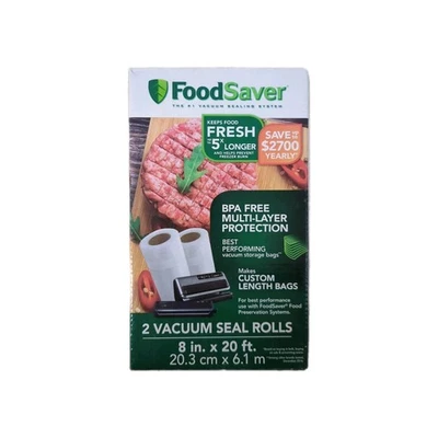 NUEVO Rollos de vacío FoodSaver sellado térmico bolsas de 8" x 20' - Paquete de 2, sin BPA, KeepFresh Foto 1 de 3