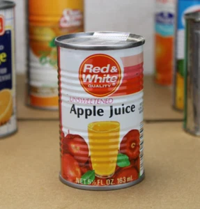 GRAPHIC NEAR MINT * 1980s era RED & WHITE APPLE JUICE Old 5 1/2 oz. Tin Can - Picture 1 of 9