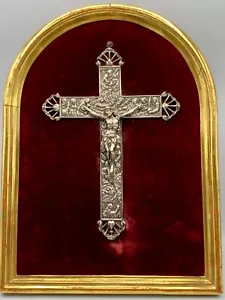 RIESIGER 1920 JAHRE STERLINGSILBER KATHOLISCHES KREUZ SINGHN ""BAGUES"" BARCELONA - Bild 1 von 14