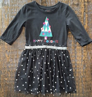 Girl’s Christmas Tree Dress Size 7/8 Girl’s Black Cat & Jack Sparkly - Image 1 of 4