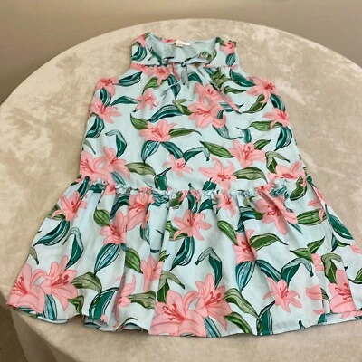 C & E женщин синий цветочный гибискус замочная скважина шеи оборки Shift платье Sz M - Изображение 1 из 4