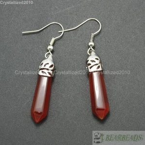 Natural Gemstone Hexagonal Pointed Reiki Chakra Healing Beads Silver Earrings - Picture 1 of 31