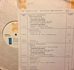 RADIO SHOW 2/5/87 PROFILE: THREE DOG NIGHT, 6 INTERVIEWS w/CORY WELLS & 14 HITS - Picture 1 of 2