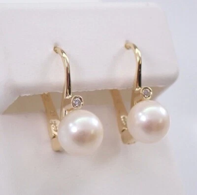 3.00Ct Round Cut White Pearl Drop/Dangle Earrings 14K Yellow Gold Plated - Image 1 of 4