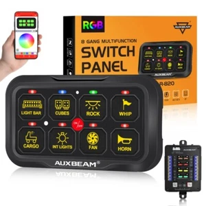AUXBEAM RGB 8 Gang Switch Panel Kit APP LED Auxiliary Relay System Marine 12/24V - Picture 1 of 7
