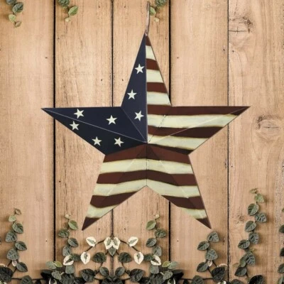 Metal American Flag Barn Star Decor Patriotic Mounted 3D Wall Art July 4th 12" - Image 1 of 4