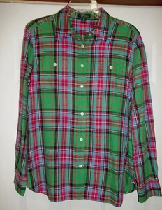 LRL Lauren Jeans Co Ralph Lauren Womens Plaid Button Up Shirt Top Sz L NWT - Picture 1 of 7