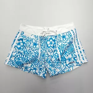 Adidas Boardshorts Womens Size 1 White Blue Floral Print 3" Inseam Swim Beach - Picture 1 of 9