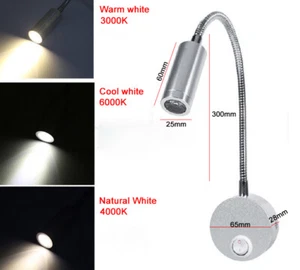 Led 3W Bedside Wall Sconce Lamp Adjustable Flexible Home Reading Light Gooseneck - Picture 1 of 14