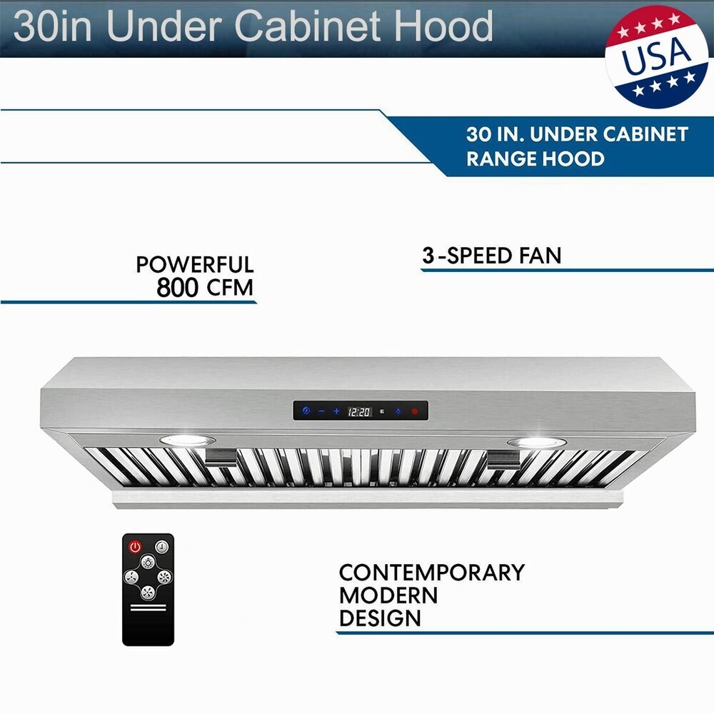 800CFM 30in Stainless Steel Under Cabinet Range Hood Dual Motor Remote Control