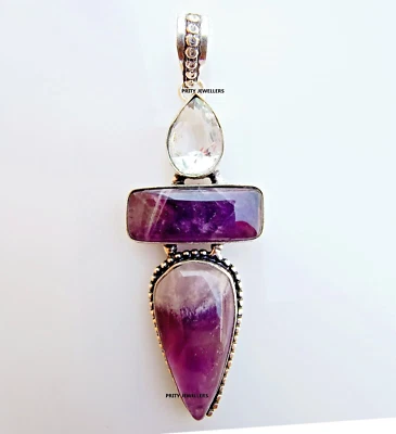 Colgante chapado en plata de amatista natural y circón, colgante antiguo hecho a mano Foto 1 de 4