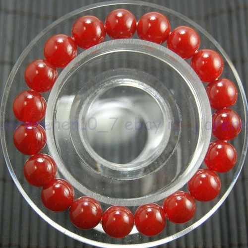 VALENTINO Braccialetto perle tonde pietre preziose giada rossa naturale 8 mm 7 5 pollici AAA