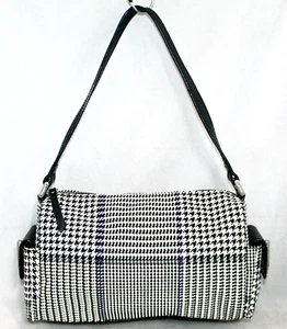 LAUREN RALPH LAUREN Small Barrel Bag Black White Blue Glen Plaid Houndstooth - Picture 1 of 9