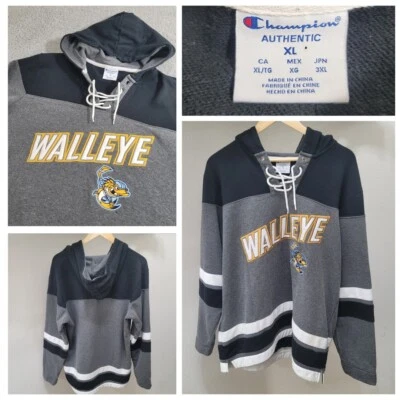 Toledo Walleye Laced Hockey Hoodie Sweatshirt Jersey Champion Men's XL Gray ECHL - Image 1 of 4