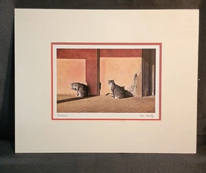 Ken Danby "Partners" 2 gatos a rayas grises disfrutando del sol estampado mate Canadá - Imagen 1 de 11