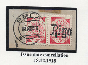 LATVIA LETTLAND MAP PAIR 5 Kopeks provisional postmark USED RIGA 18.12.18s 339