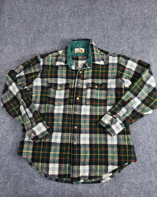 Vtg Pendleton Lobo Shirt Mens L/XL Green Plaid Wool Flannel Quilted USA 80s Flaw - Image 1 of 4