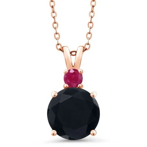 18K Rose Gold Plated Silver Onyx and Ruby Pendant Necklace For Women (3.22 - Picture 1 of 4