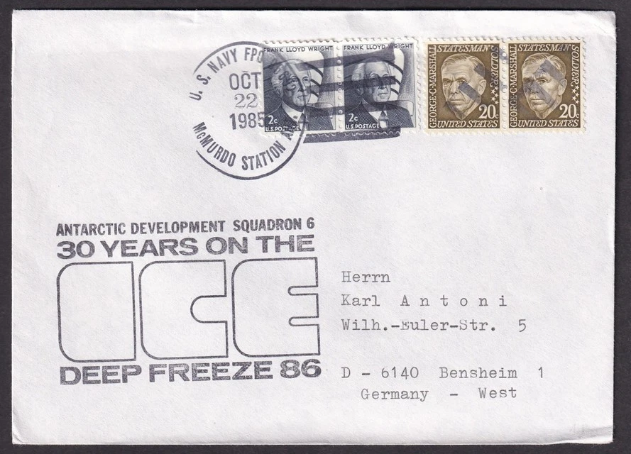 ESCUADRÓN DE DESARROLLO ANTÁRTICO 6 cubierta canc. Estación MCMURDO 1985 de la Marina de los Estados Unidos Foto 1 de 1