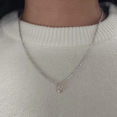 REAL SILVER 4.11 Ct 17-inch Lab CREATED Teardrop Diamond Tennis Necklace 18INCH - Image 1 of 4