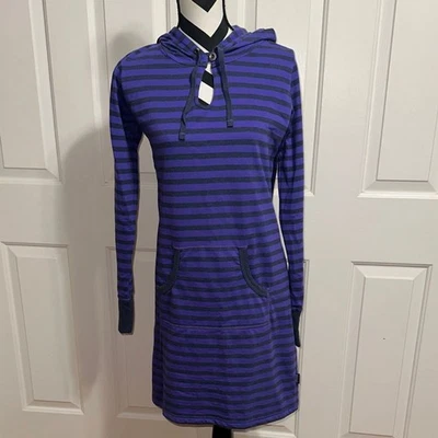 Patagonia Organic Cotton Striped Purple and Gray Hoodie Dress - Image 1 of 4