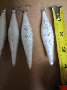 8 Ornamenti Natalizi Goccia a Strappo in Vetro Bianco e Argento Vintage 3,5” - Foto 1 di 6
