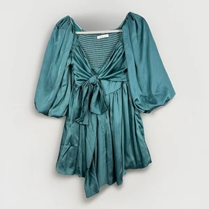 Vestido Semilla Mostaza Pequeño Fluido Azul/Verde Manga Globo Boho Festival - Imagen 1 de 12