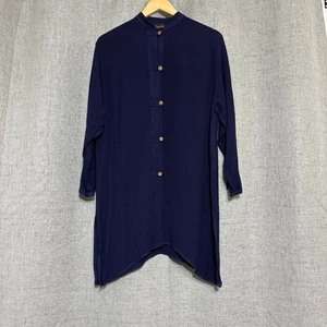 Hampstead Bazaar Top Women OS Blue Navy Cotton Blend Kimono Lagenlook Tunic - Picture 1 of 7