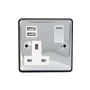 Enchufe conmutado principal 13A 1 banda + 2x 2.1A toma USB de un solo polo cromado pulido - Imagen 1 de 1
