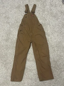Dickies Bib Overalls Youth Small Brown Denim Work Wear Carpenter Canvas Farmer - Picture 1 of 8